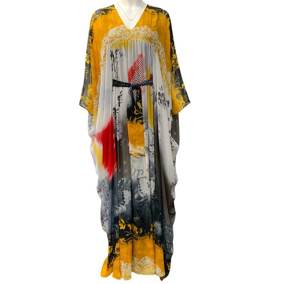 Etro Mustard / Charcoal Multi Print Maxi Kaftan - Picture 1 of 4